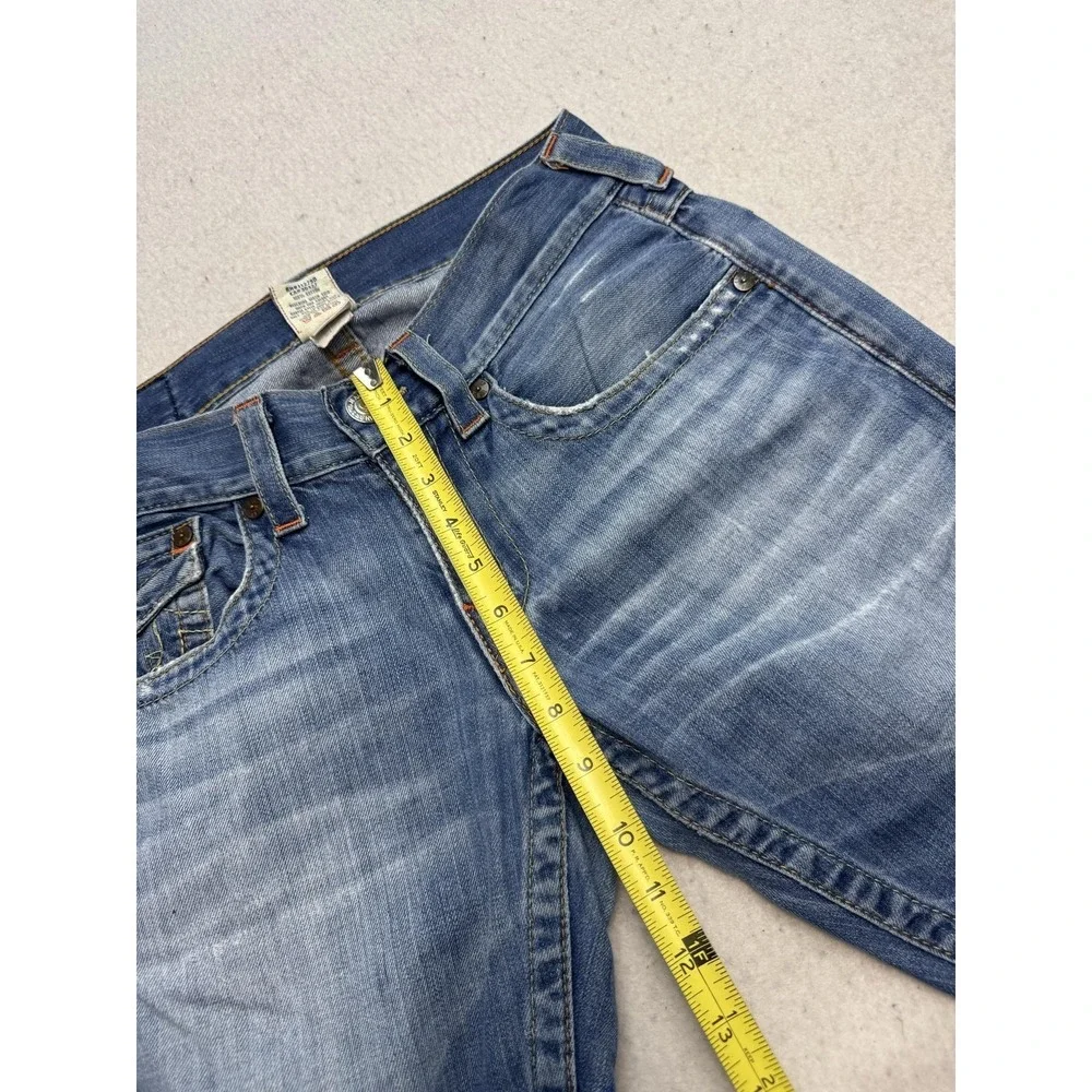 True Religion Jeans Mens 29x32 Blue Ricky Straight Distressed Denim Embroidered